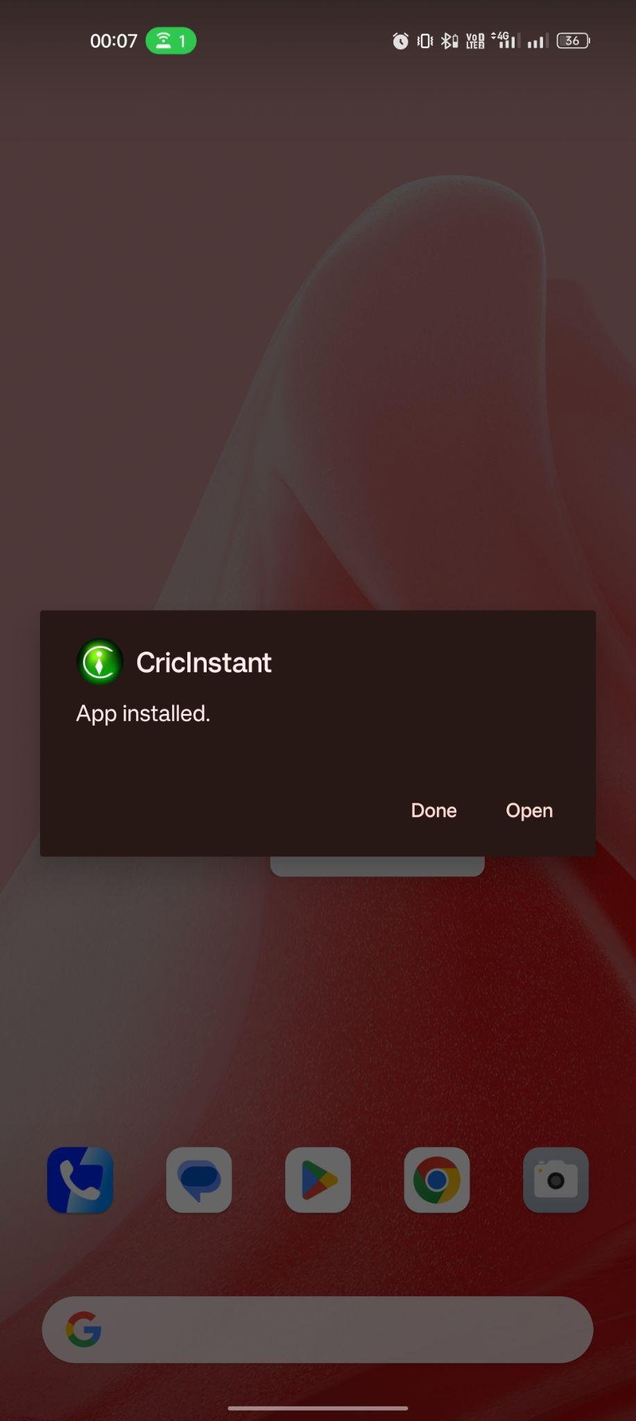 CricInstant apk installed