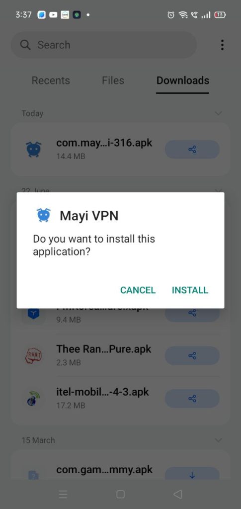 click on install