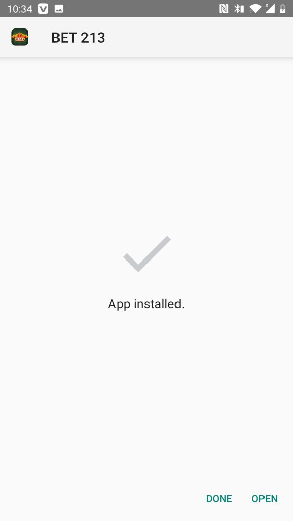 BET 213 APK installed