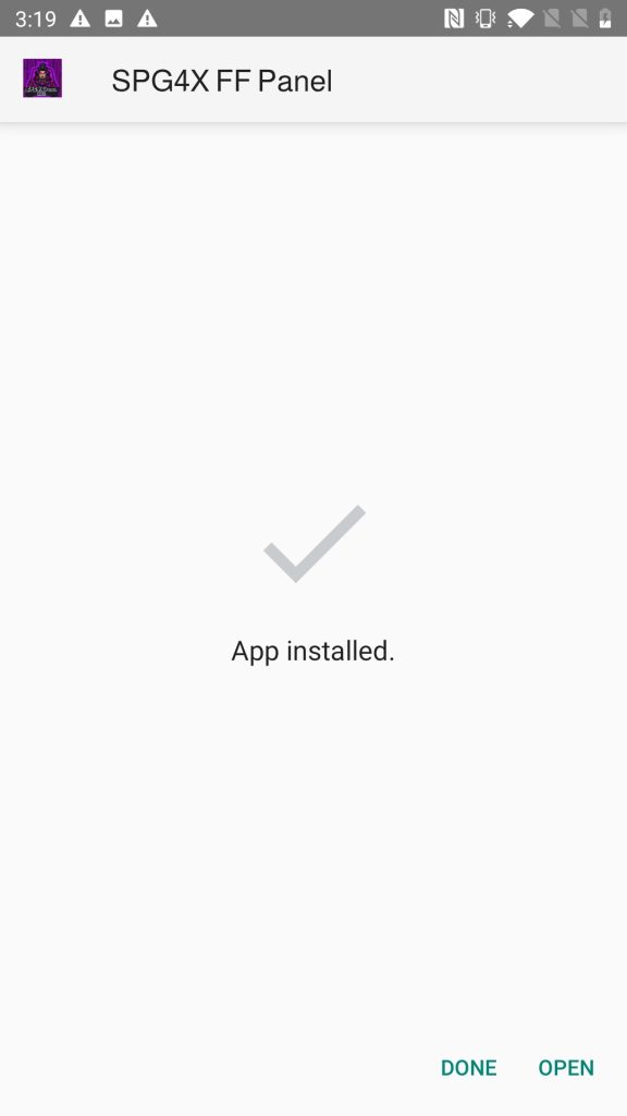 SPG4X FF Panel APK installed