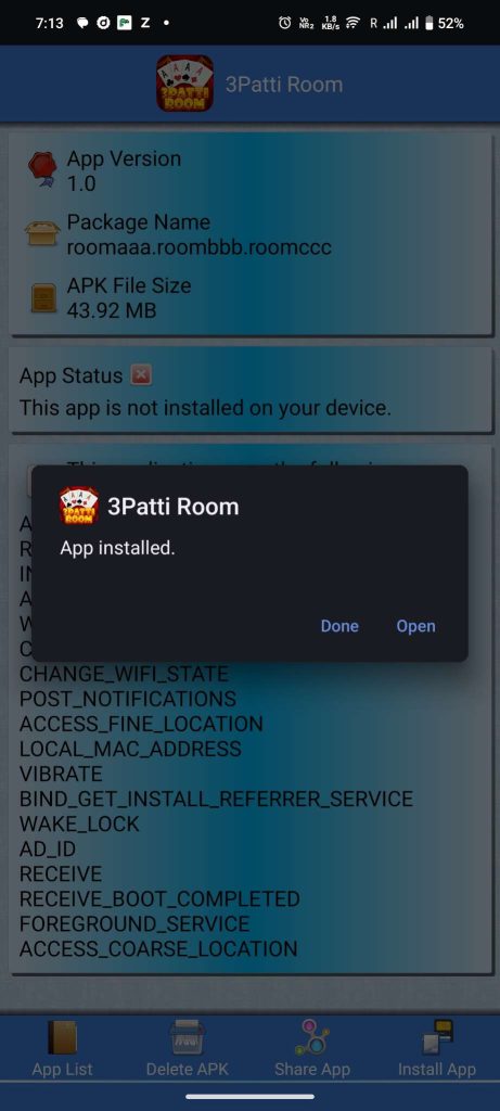 3 Patti Room APK installed
