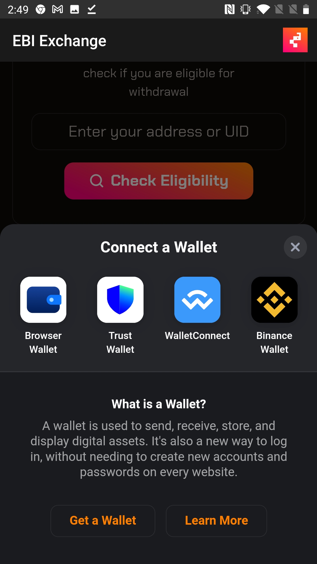 EBI Exchange screenshot
