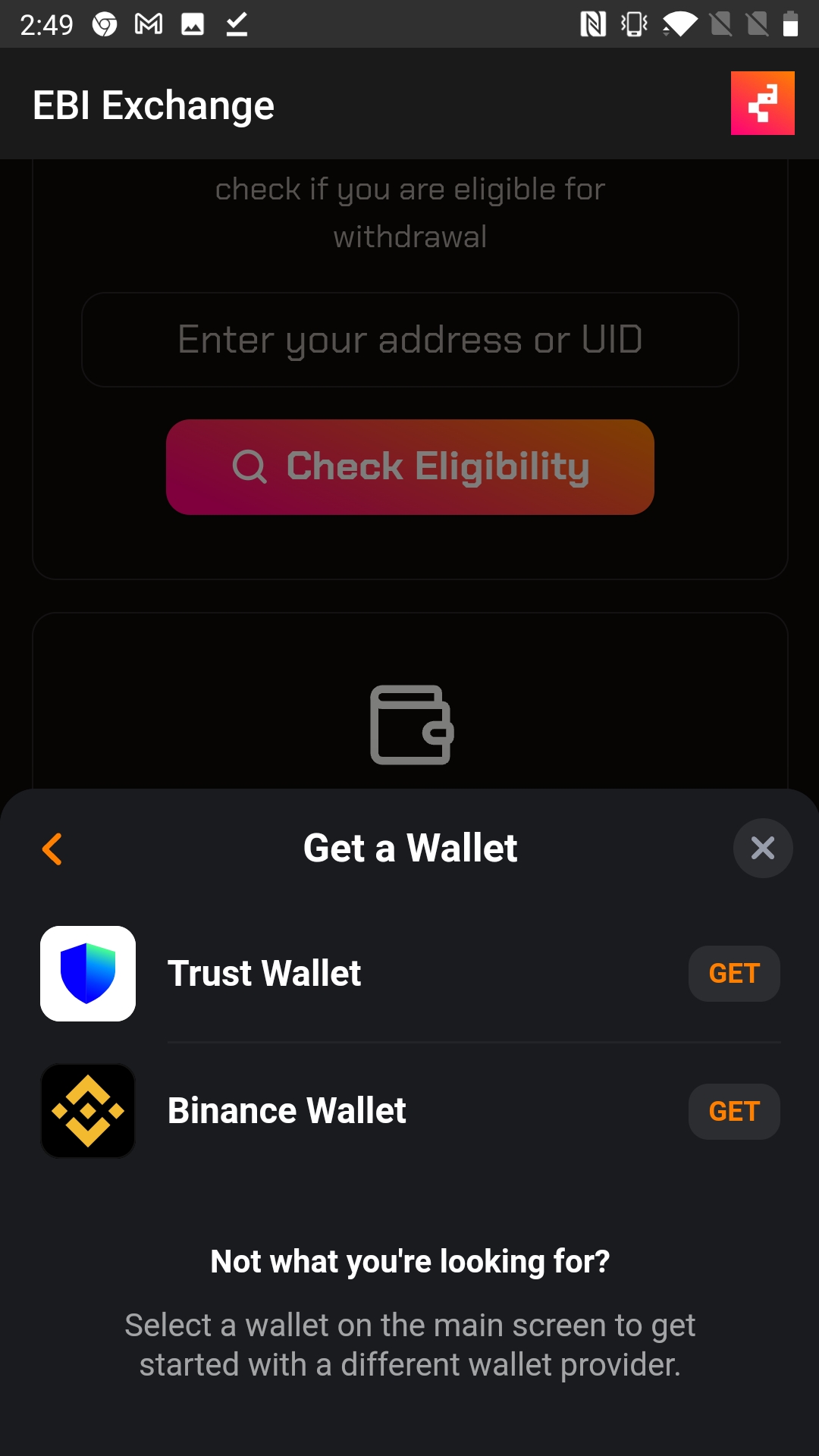 EBI Exchange screenshot