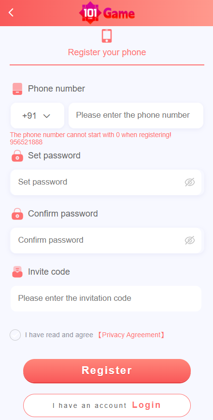 101 Game Apk registration