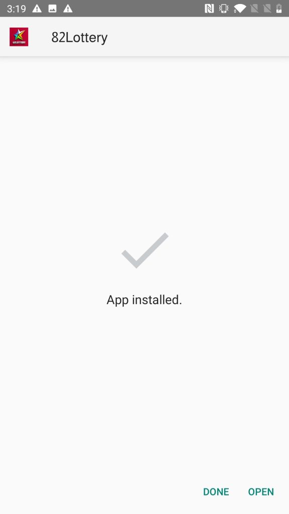 82 Lottery APK installed