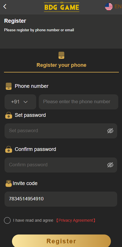 BDG Game APK registration
