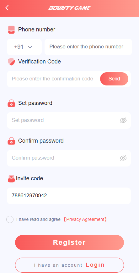 Bounty Game registration