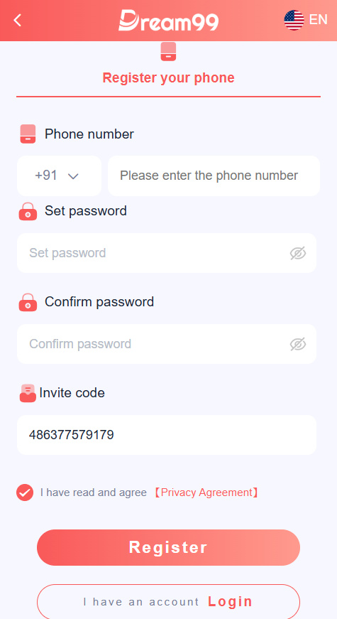 Dream 99 APK registration