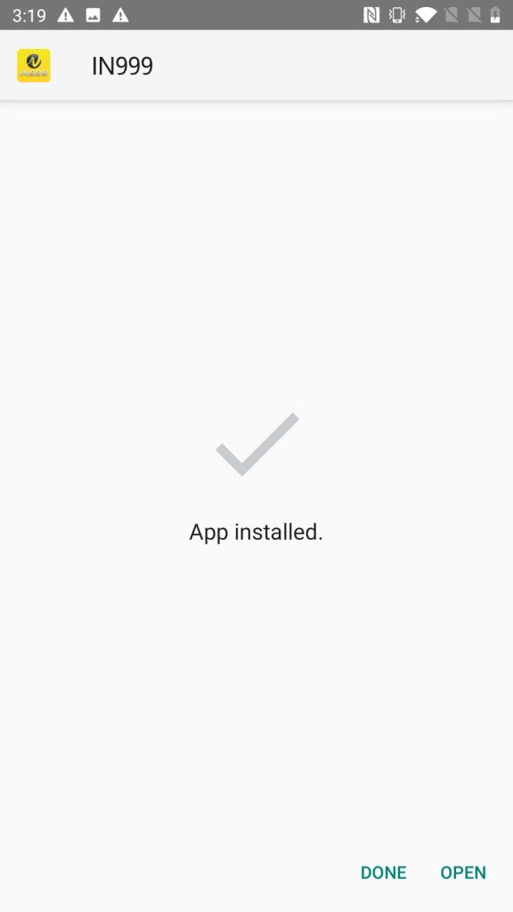 IN999 APK installed