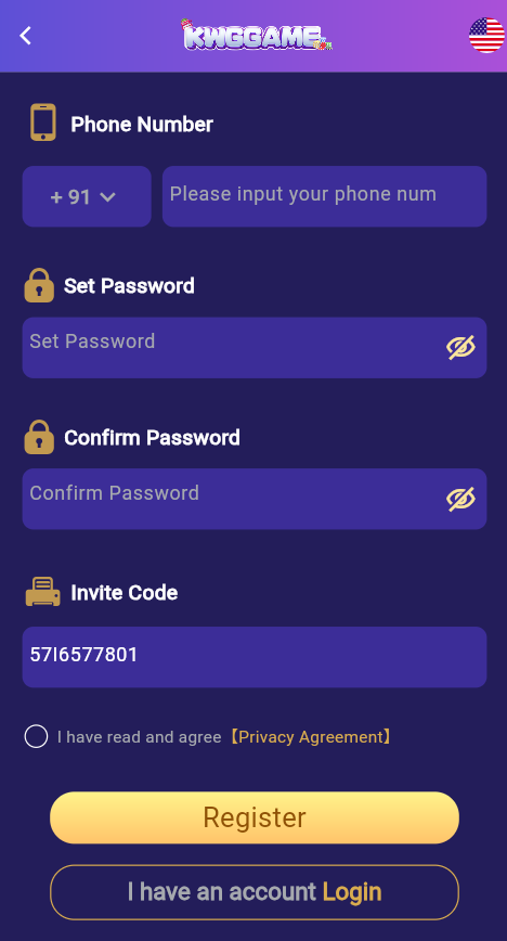Register on KWG Game APK