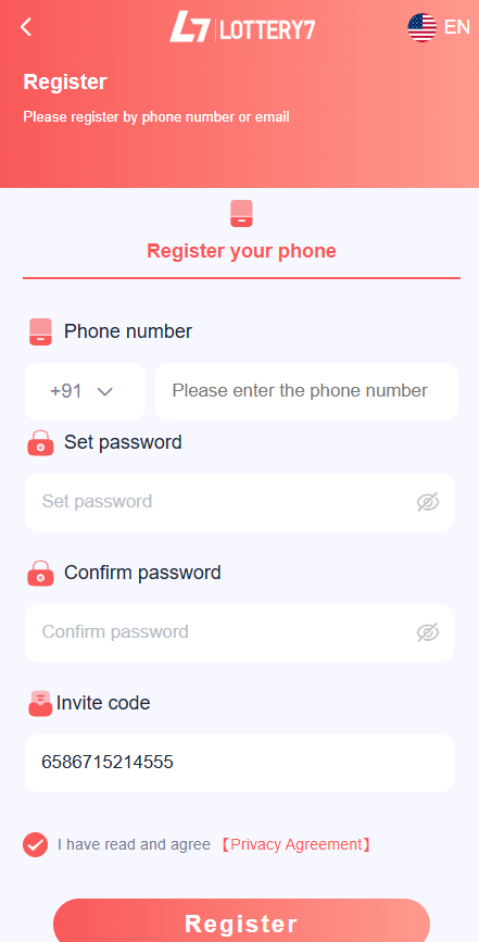 Lottery 7 Apk registration