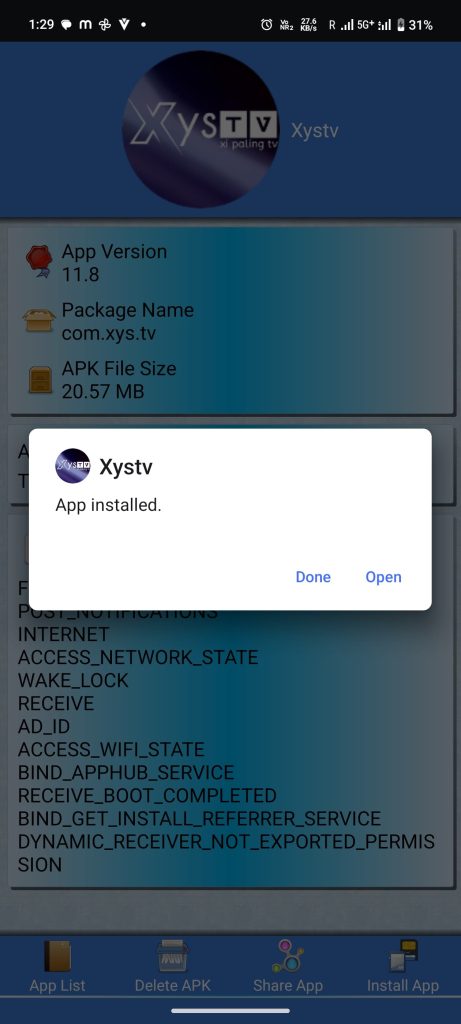 Xystv APK installation