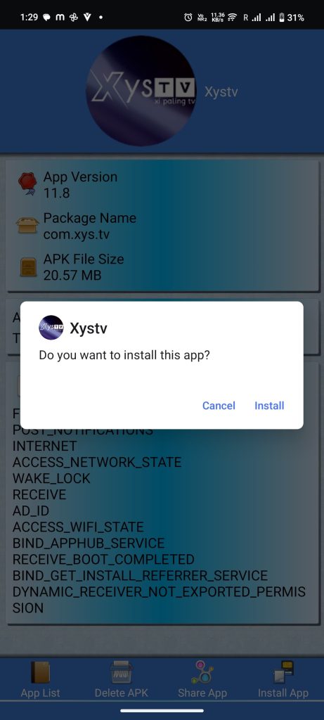 install Xystv APK