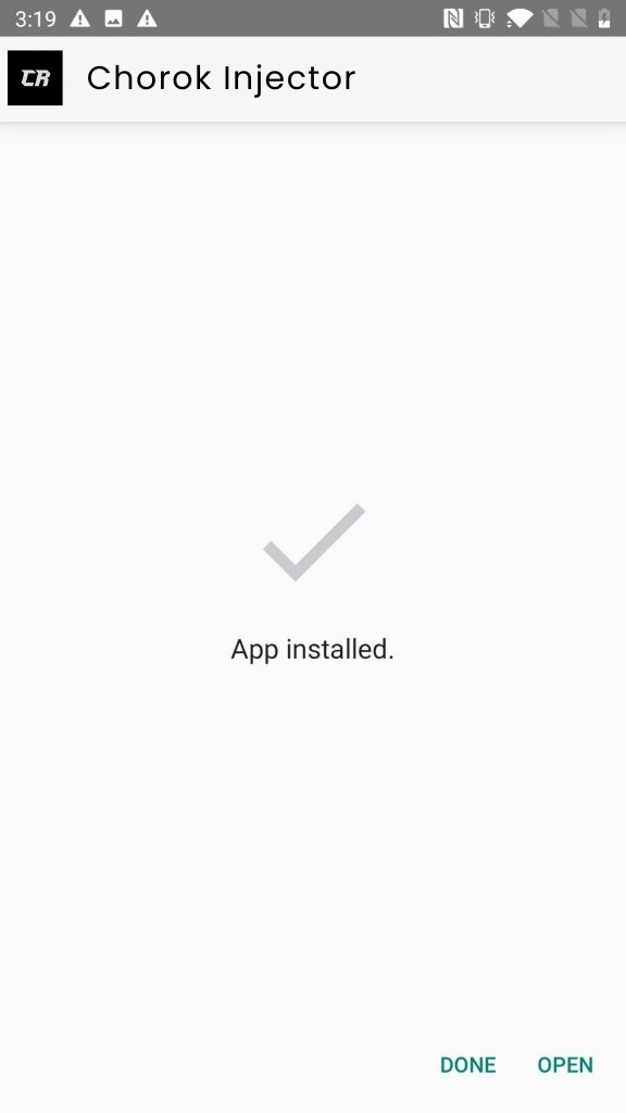 Chorok Injector App Installed