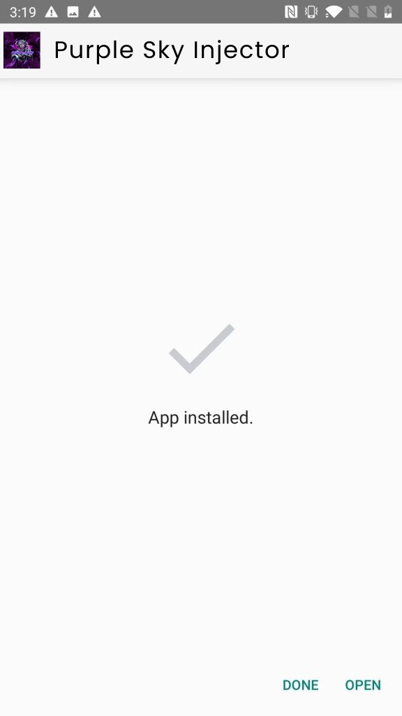 Purple Sky Injector App Installed